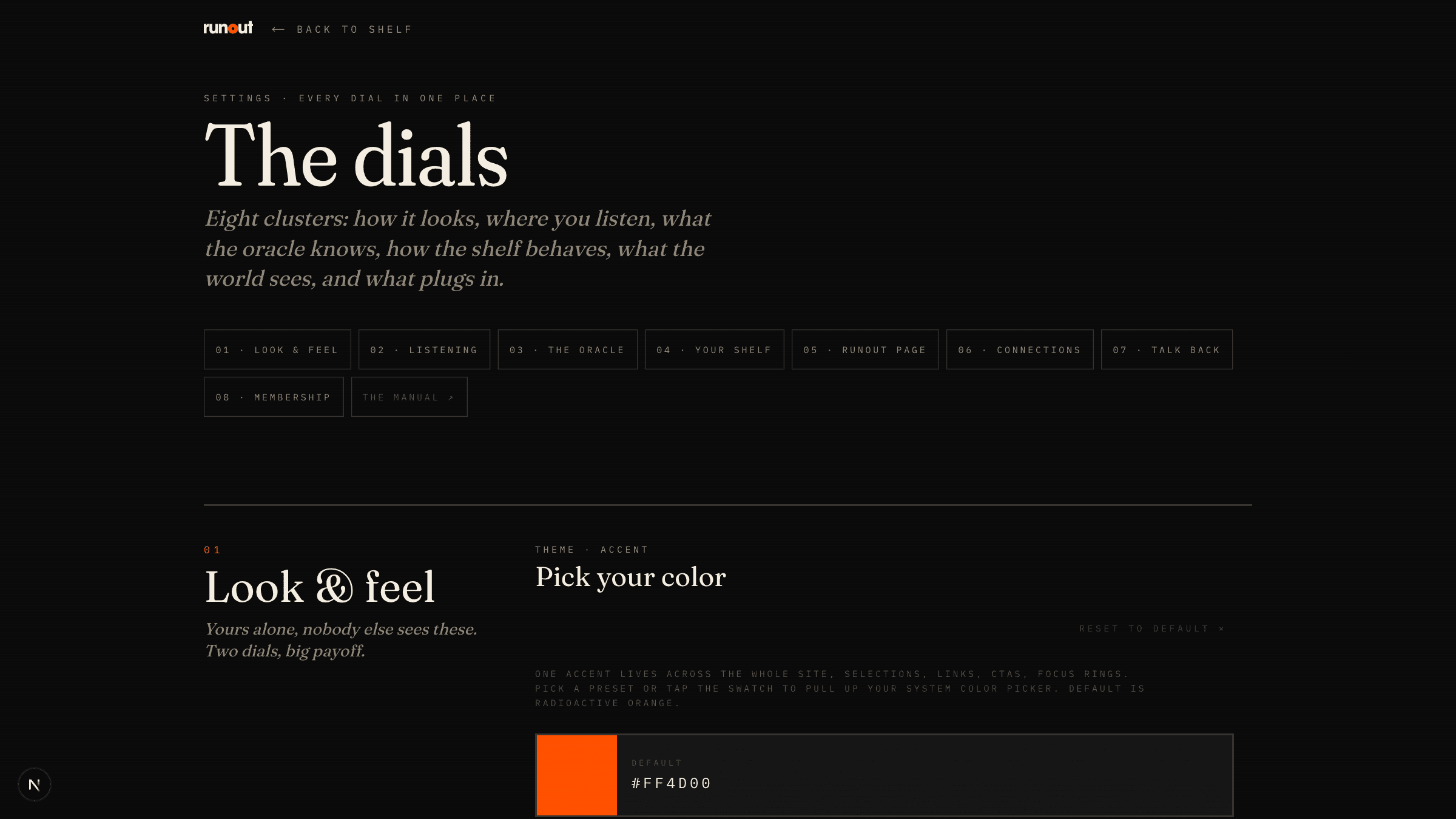 Settings, every dial in one long page