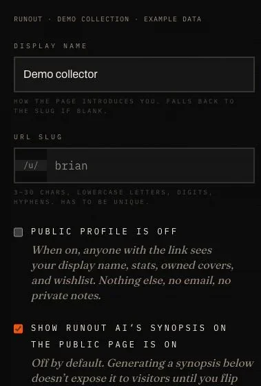 Your runout page, public if you want it